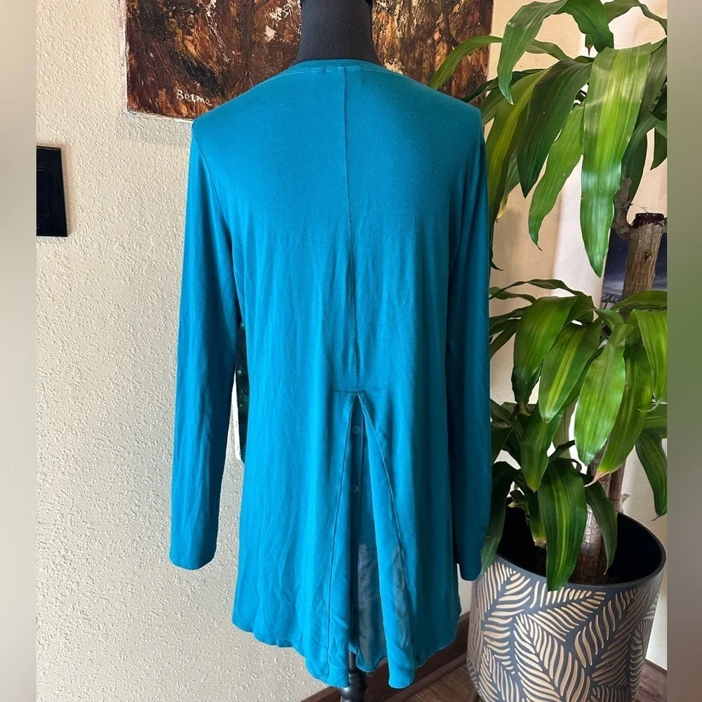EUC LOGO By Lori Goldstein Teal Longline Chiffon Pocket Tunic Top SZ M
